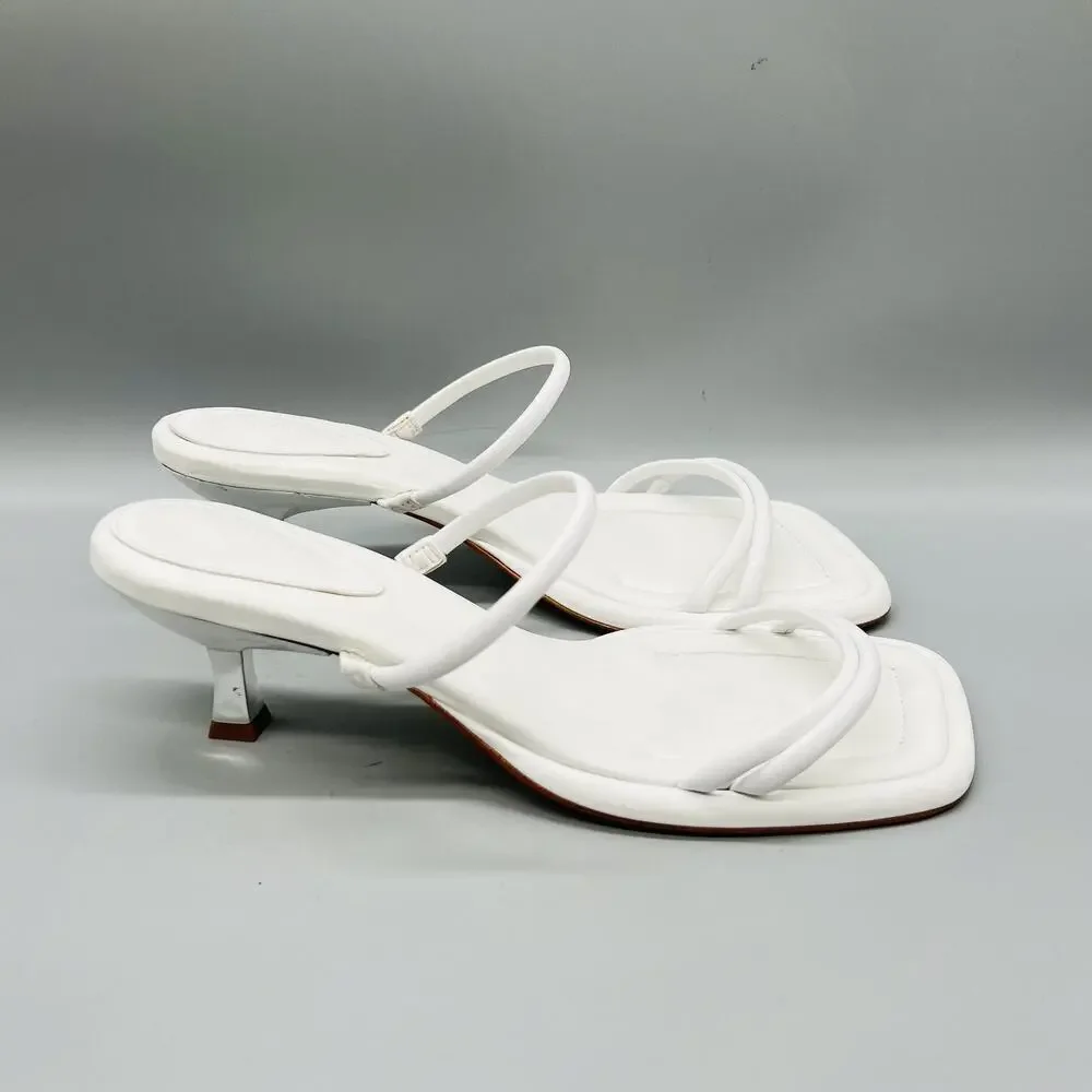 Schutz Sandals Women 10 White Leather Agatha Mid Kitten Heel Strappy Dress Shoes
